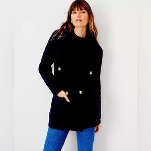 NWT Ann Taylor Petite Small Navy Cable Double Breasted Coatigan Sweater Cardigan
